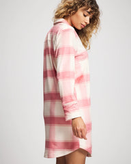 FROSTED PLAID PINK - Long-Sleeve Notch Collar Sleepshirt
