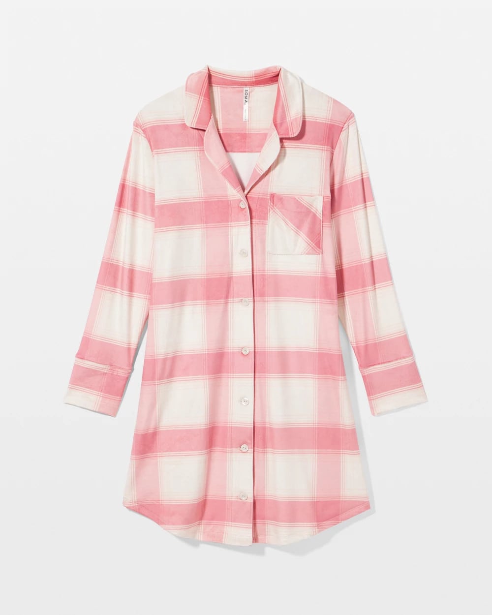 FROSTED PLAID PINK - Long-Sleeve Notch Collar Sleepshirt