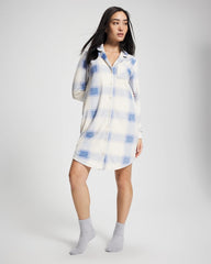 FROSTED PLAID BLUE - Long-Sleeve Notch Collar Sleepshirt