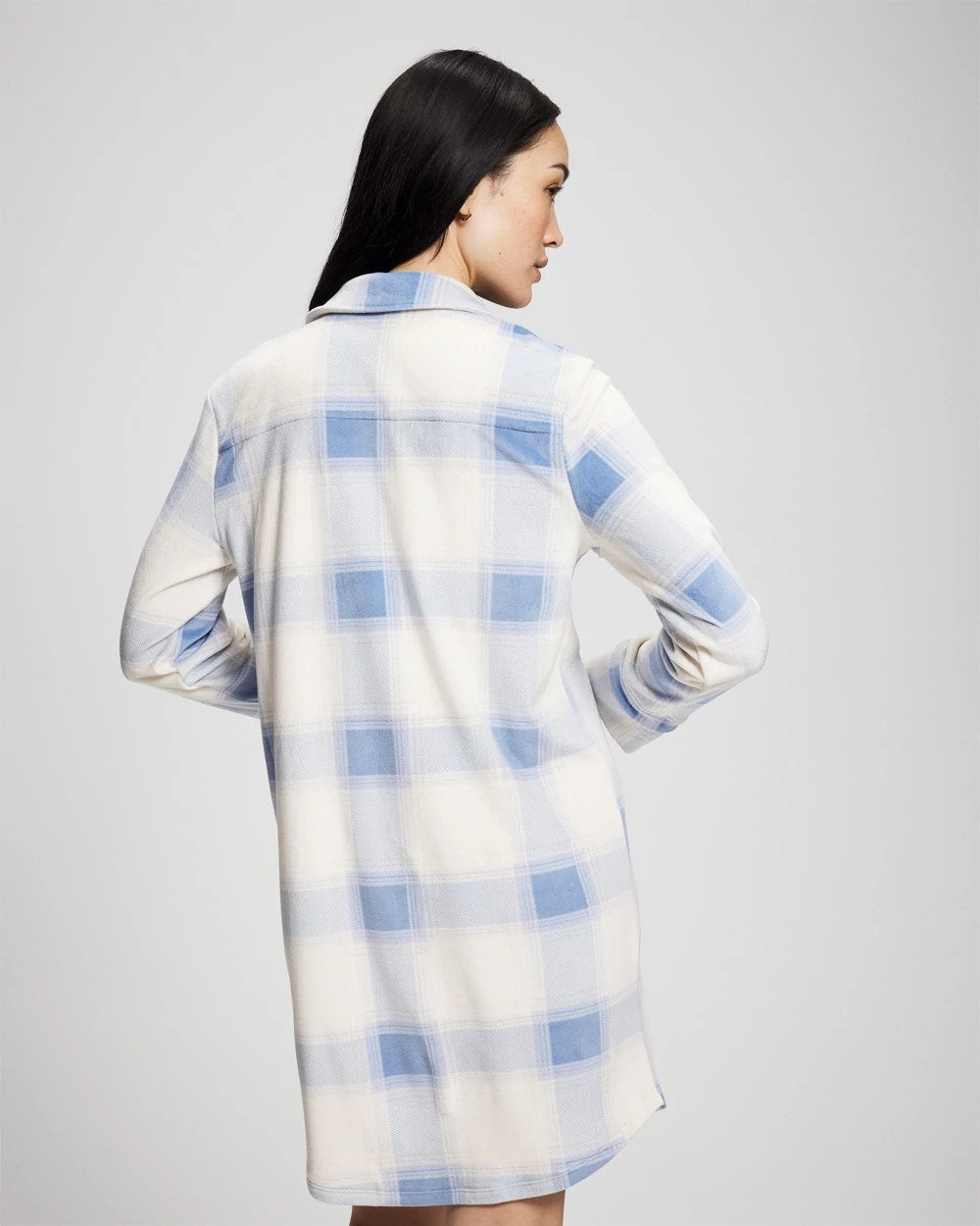 FROSTED PLAID BLUE - Long-Sleeve Notch Collar Sleepshirt