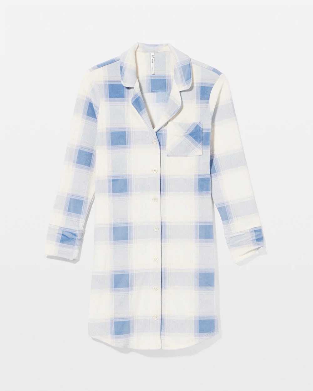 FROSTED PLAID BLUE - Long-Sleeve Notch Collar Sleepshirt