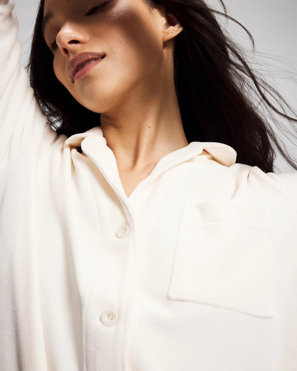 CHAMPAGNE DREAMS - Long-Sleeve Notch Collar Sleepshirt