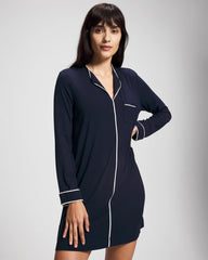 NIGHTFALL NAVY - Piped Long-Sleeve Sleepshirt