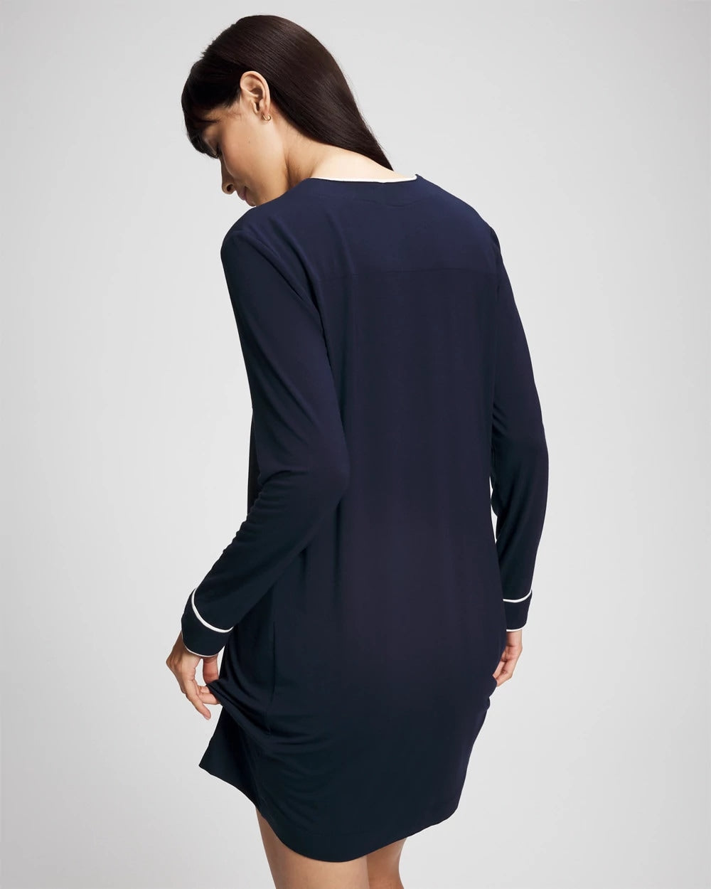 NIGHTFALL NAVY - Piped Long-Sleeve Sleepshirt