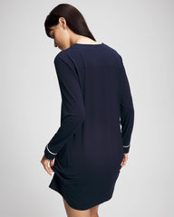 NIGHTFALL NAVY - Piped Long-Sleeve Sleepshirt
