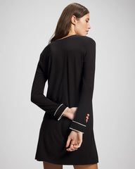 BLACK - Piped Long-Sleeve Sleepshirt