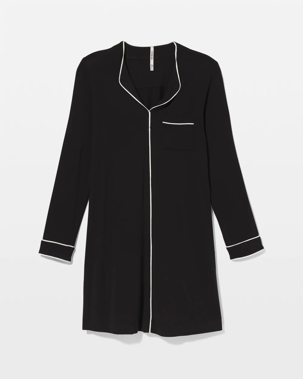 BLACK - Piped Long-Sleeve Sleepshirt