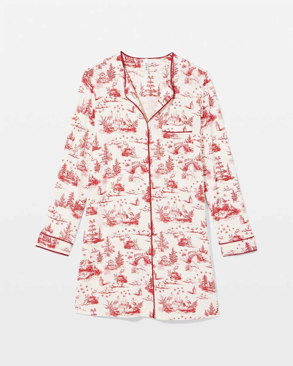 ENCHANTED TOILE CHAMPAGNE - Piped Long-Sleeve Sleepshirt