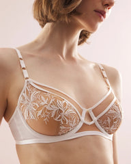 COCONUT ON SNDLWOOD MESH - Framed Embroidery Perfect Coverage Bra