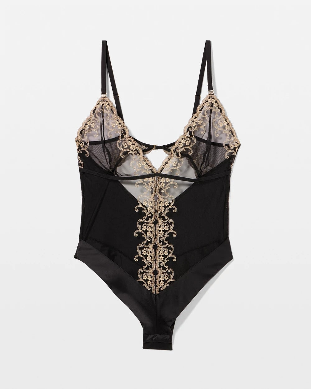 BLACK - Silk + Venice Lace Slim Bodysuit