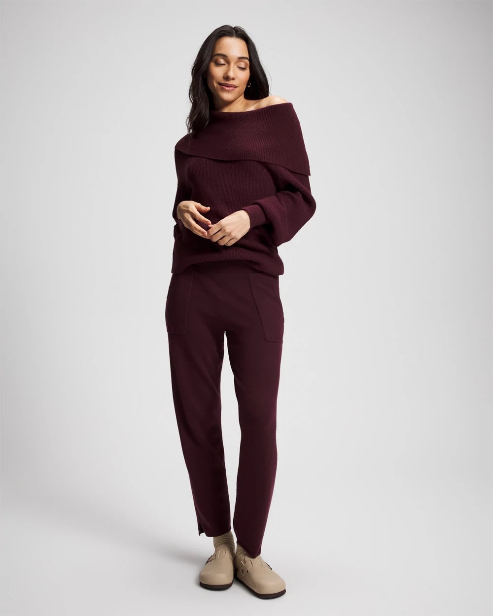 MERLOT - Premier Knit off the Shoulder Sweater