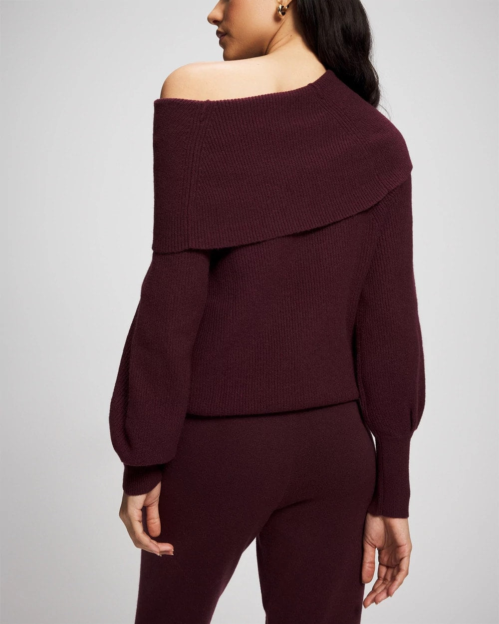 MERLOT - Premier Knit off the Shoulder Sweater
