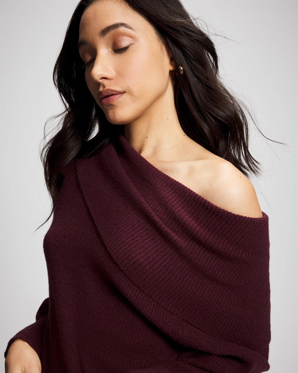 MERLOT - Premier Knit off the Shoulder Sweater
