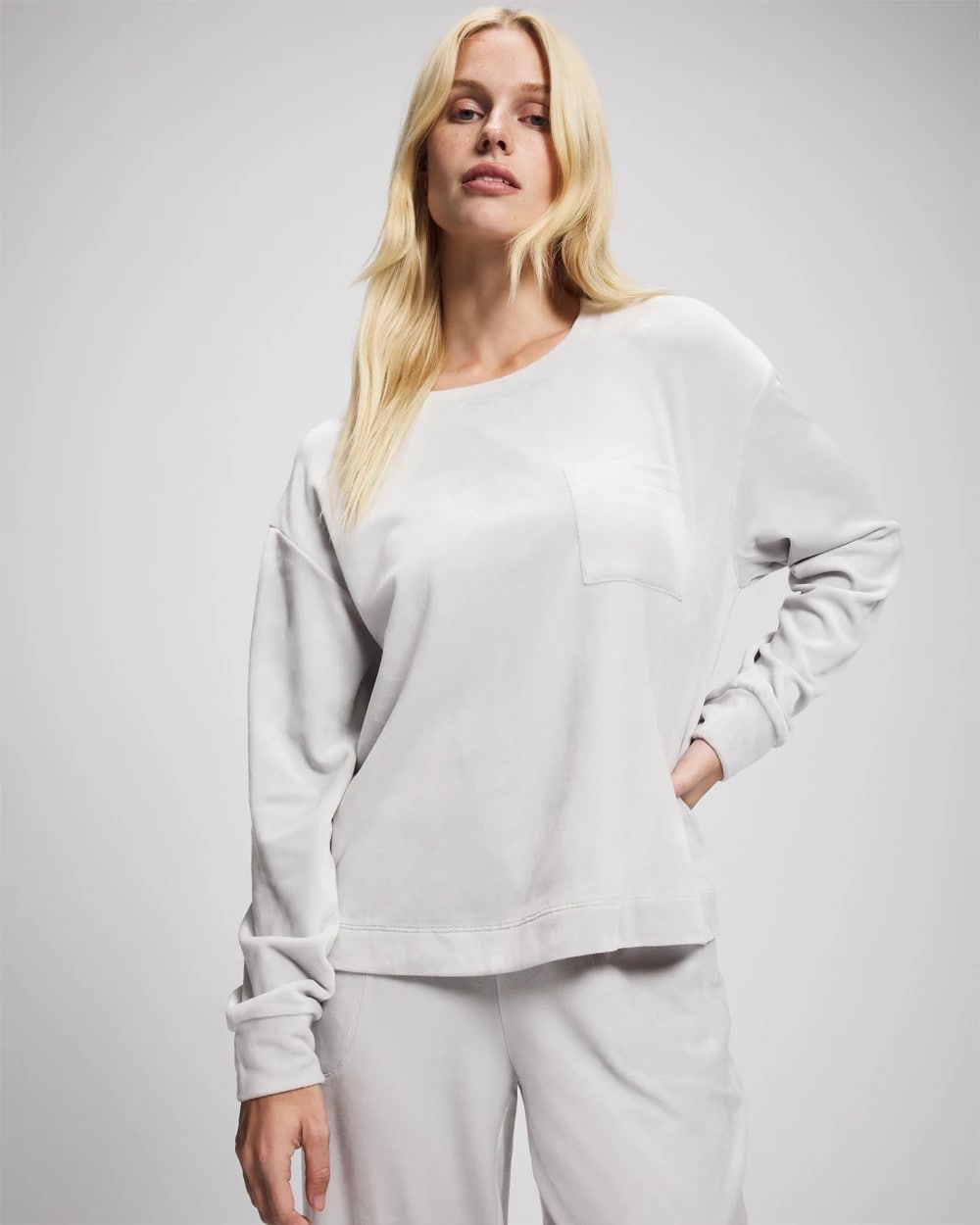 VAPOR GRAY - Velour Crewneck Sweatshirt