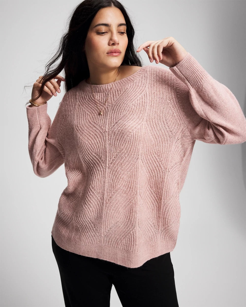 ADOBE ROSE - Shimmer Cable Knit Sweater