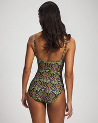PALMY PATTERNS NAVY - Twist-Front Keyhole One Piece