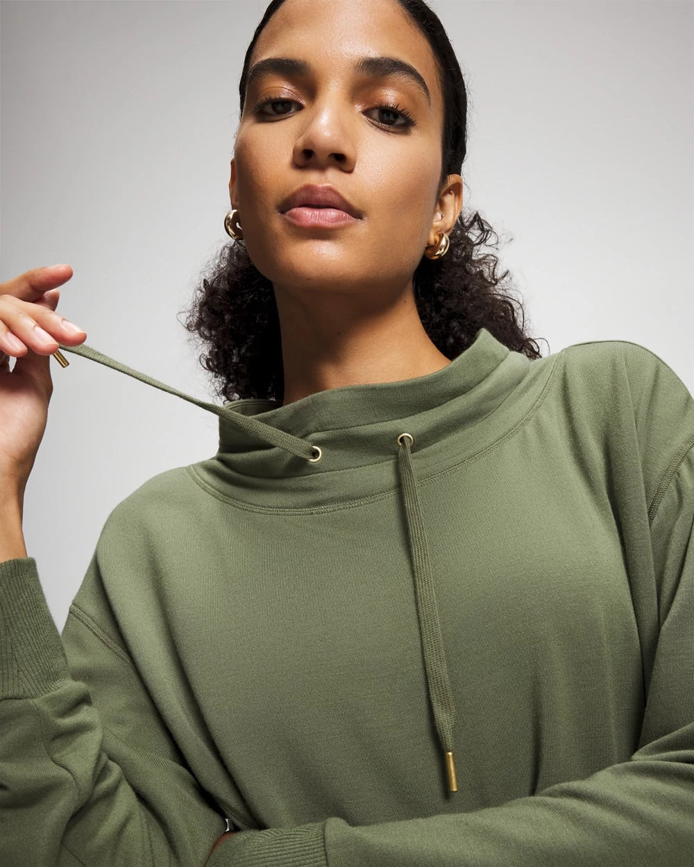 DARK SAGE - Ultrasoft Fleece Relaxed Funnel Neck Sweatshirt