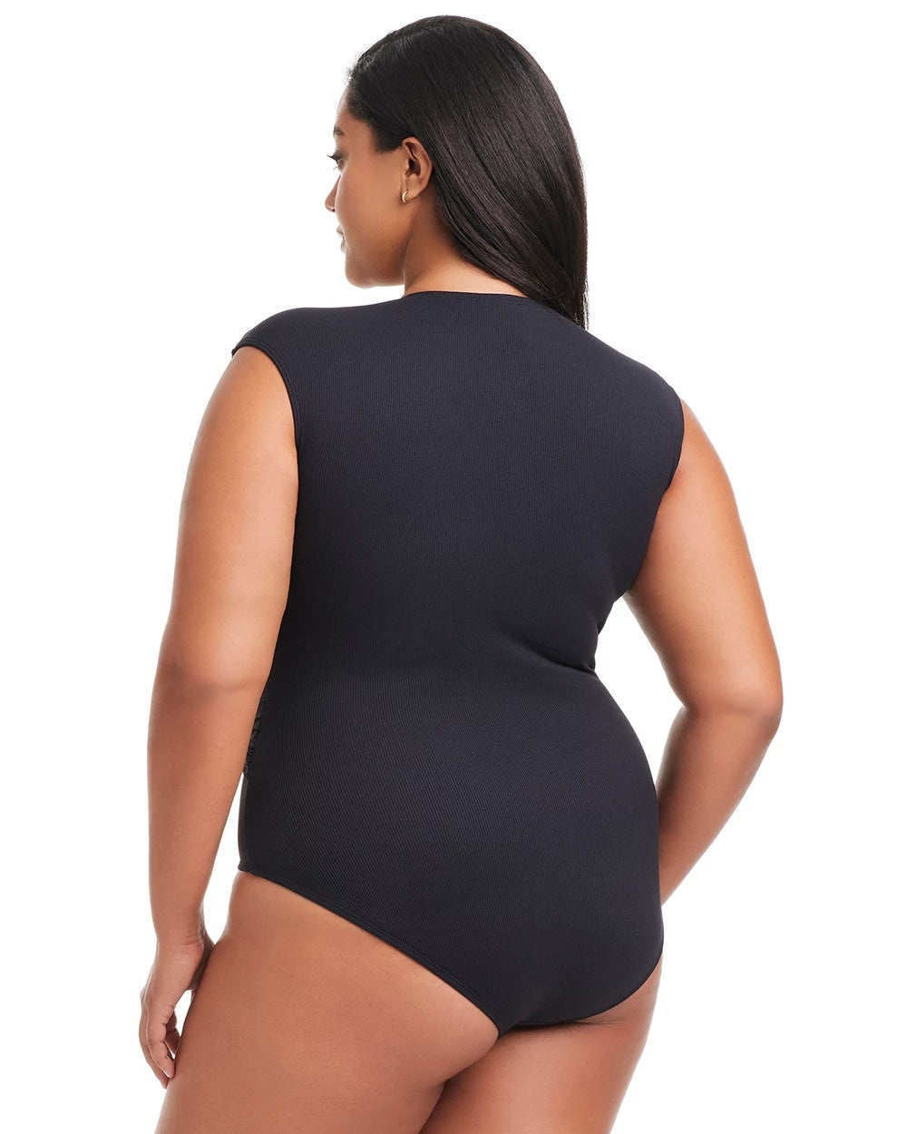 BLACK - Pique Ole Cap Sleeve Surplice One Piece