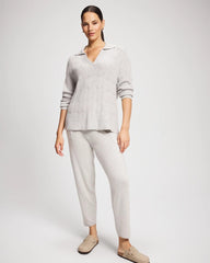 HEATHER STONE - Premier Knit Cable Knit Collared Sweater