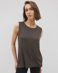 DARK GRAY OLIVE - Rib Knit Sleeveless Top