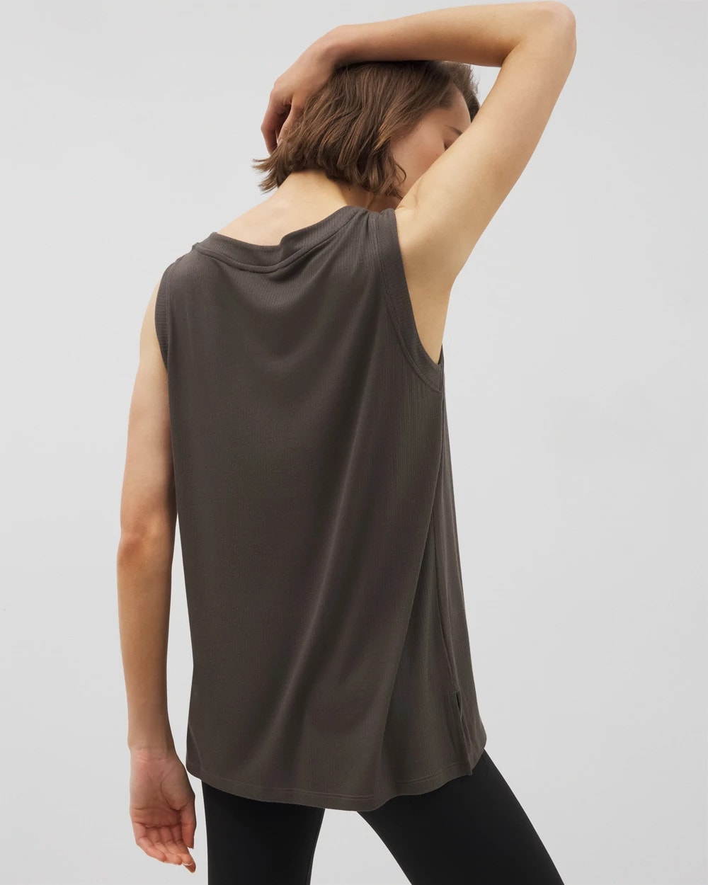 DARK GRAY OLIVE - Rib Knit Sleeveless Top