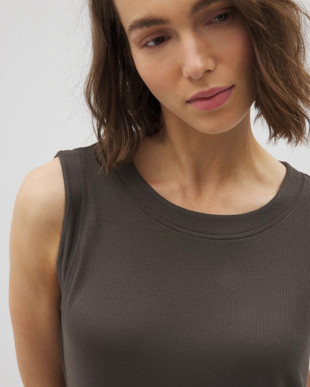 DARK GRAY OLIVE - Rib Knit Sleeveless Top