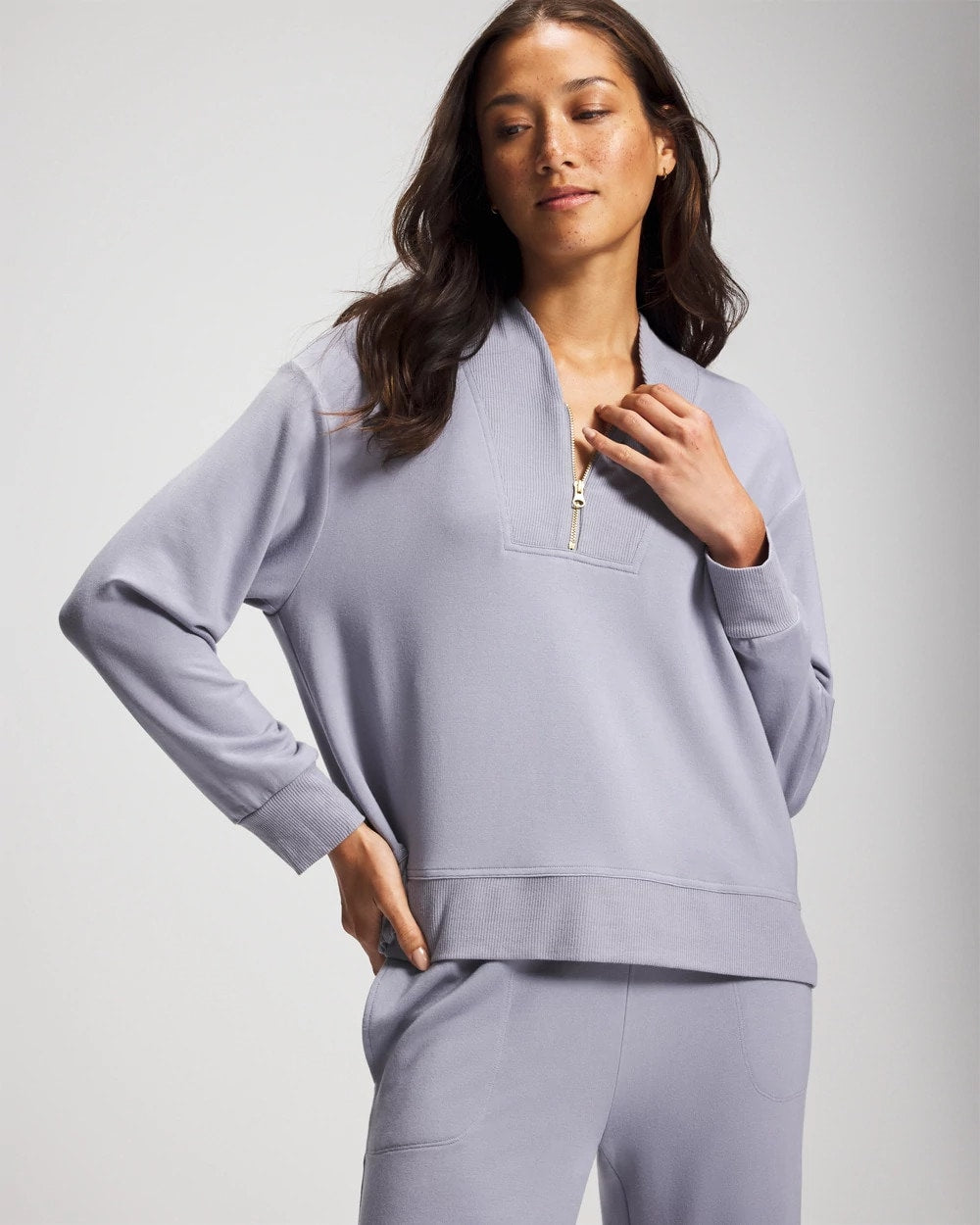 PERFECT SKY - Ultrasoft Fleece Quarter Zip Sweatshirt