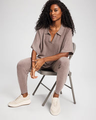 HEATHER FAWN - Premier Knit Sweater Collared Top