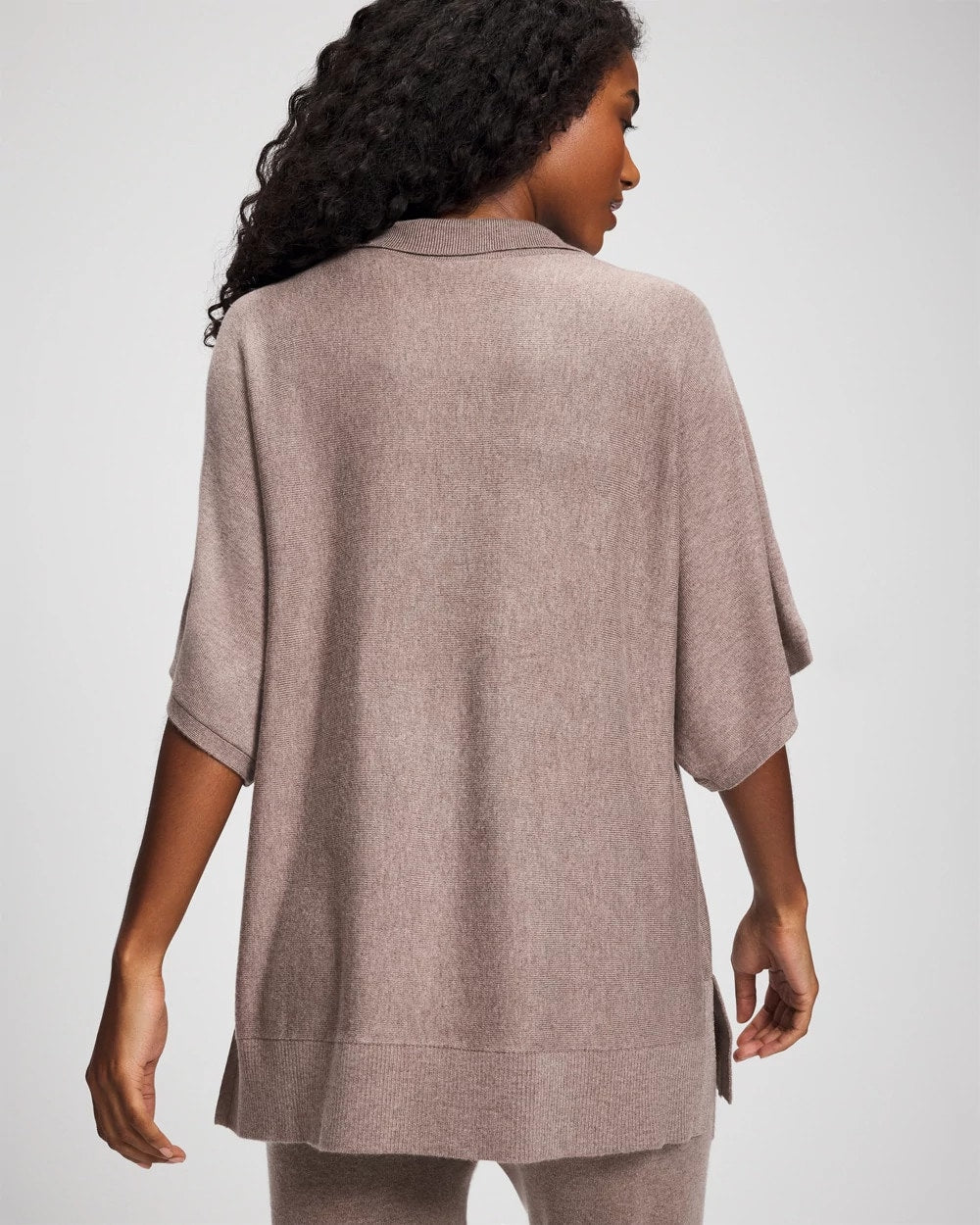 HEATHER FAWN - Premier Knit Sweater Collared Top