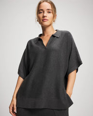 HEATHER QUARTZ - Premier Knit Sweater Collared Top