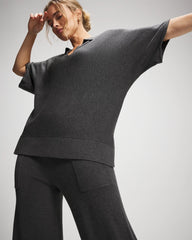 HEATHER QUARTZ - Premier Knit Sweater Collared Top