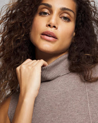 HEATHER FAWN - Premier Knit Sweater Turtleneck Sleeveless Top
