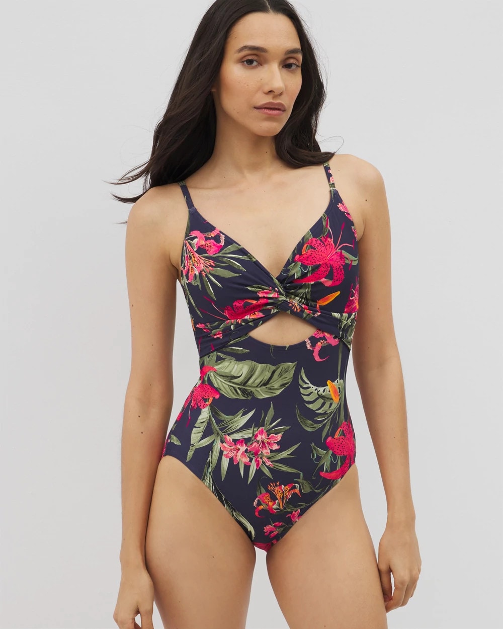 LE TIGRE TROPICAL NAVY - Soma Swim Twist-Front Keyhole One-Piece