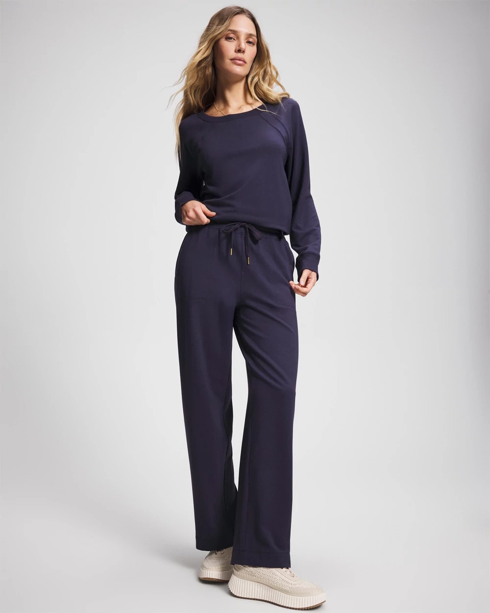 DEEP INDIGO - Essential Terry Straight Leg Pants