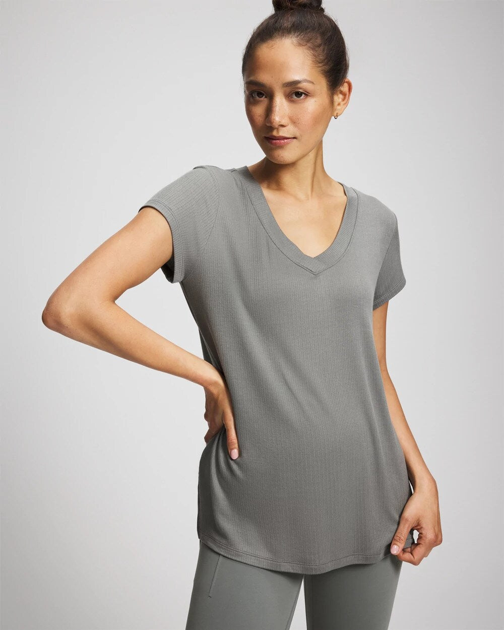 SEDONA SAGE - Rib Knit V-Neck Tee