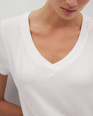 OPTIC WHITE - Rib Knit V-Neck Tee