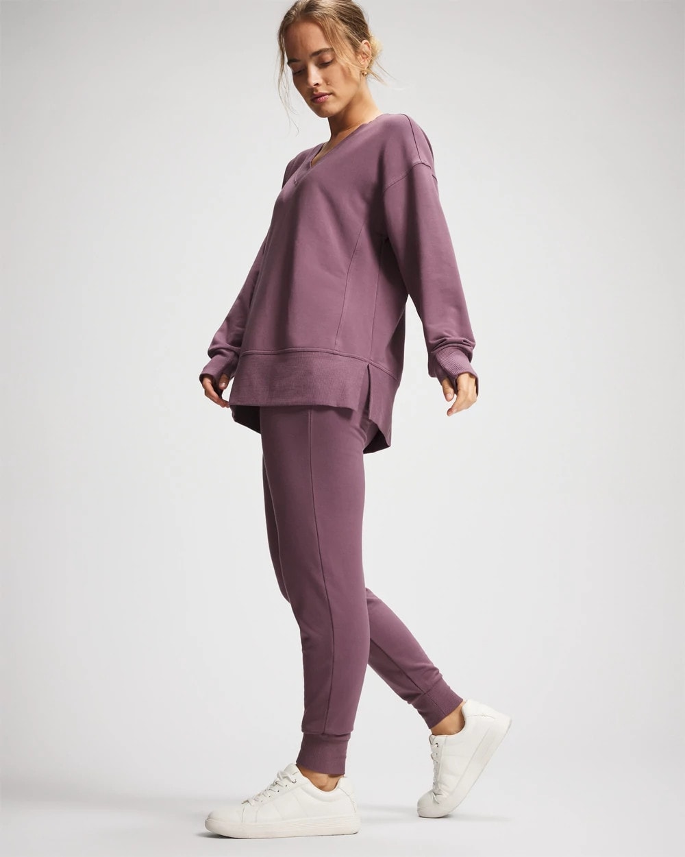 PURPLE FLINT - Ultrasoft Fleece V-Neck Sweatshirt