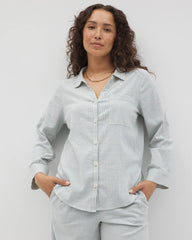 BLUE HEAVEN STRIPE - Beach Cotton Long Sleeve Button-Up