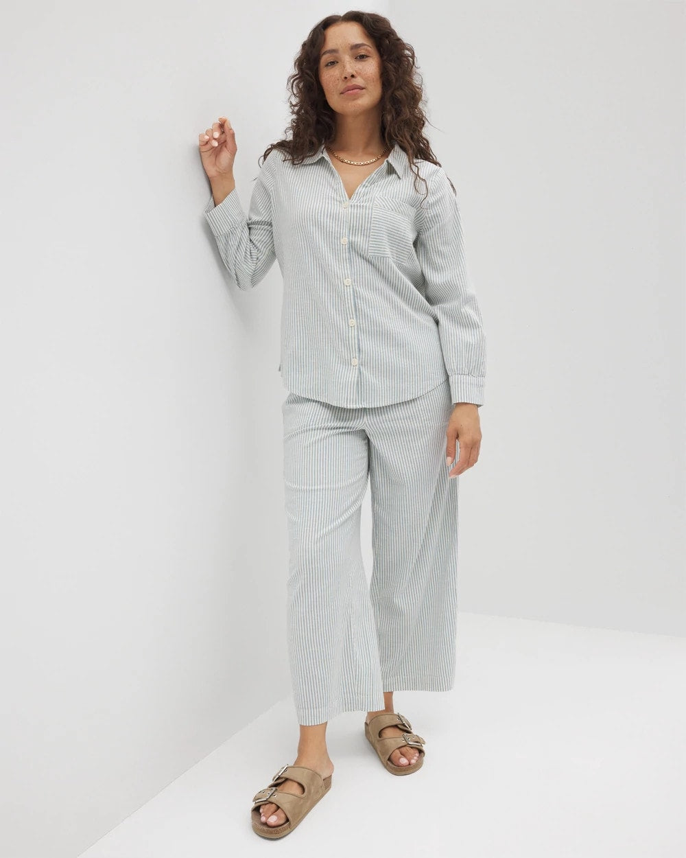 BLUE HEAVEN STRIPE - Beach Cotton Long Sleeve Button-Up