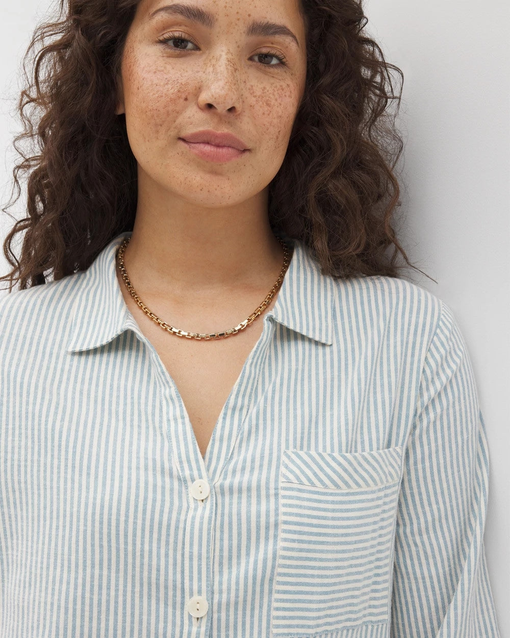 BLUE HEAVEN STRIPE - Beach Cotton Long Sleeve Button-Up