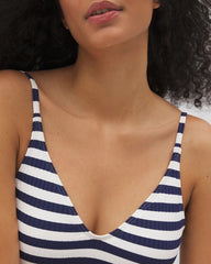 BLUE STRIPE RIB - Soma Swim Deep Plunge One-Piece