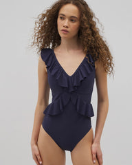 DARK NAVY - Beyond Control Solid Essentials Ruffle One-Piece