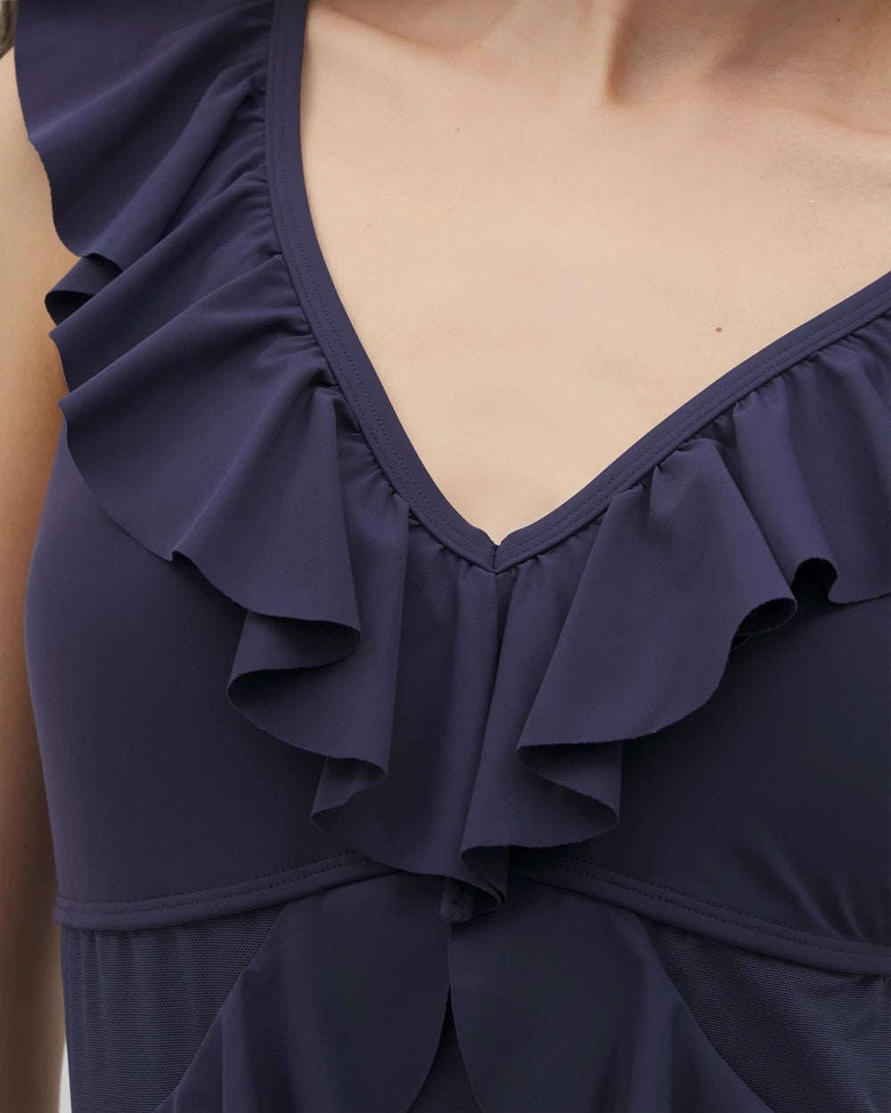 DARK NAVY - Beyond Control Solid Essentials Ruffle One-Piece