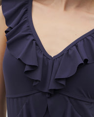 DARK NAVY - Beyond Control Solid Essentials Ruffle One-Piece