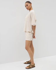 PARCHMENT - Crinkle Knit Relaxed Button-Up Top