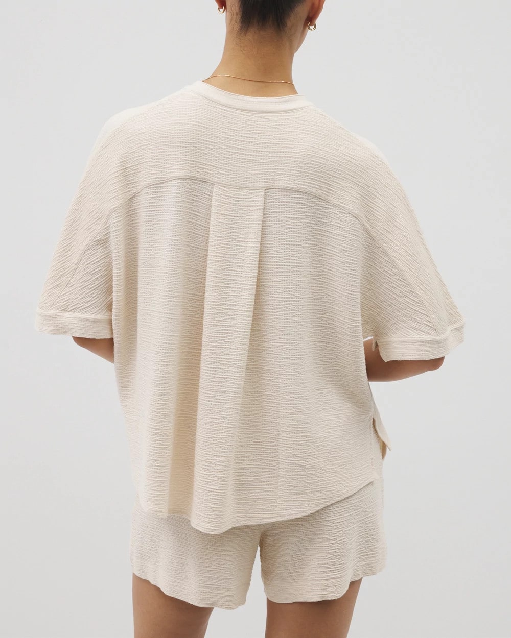 PARCHMENT - Crinkle Knit Relaxed Button-Up Top