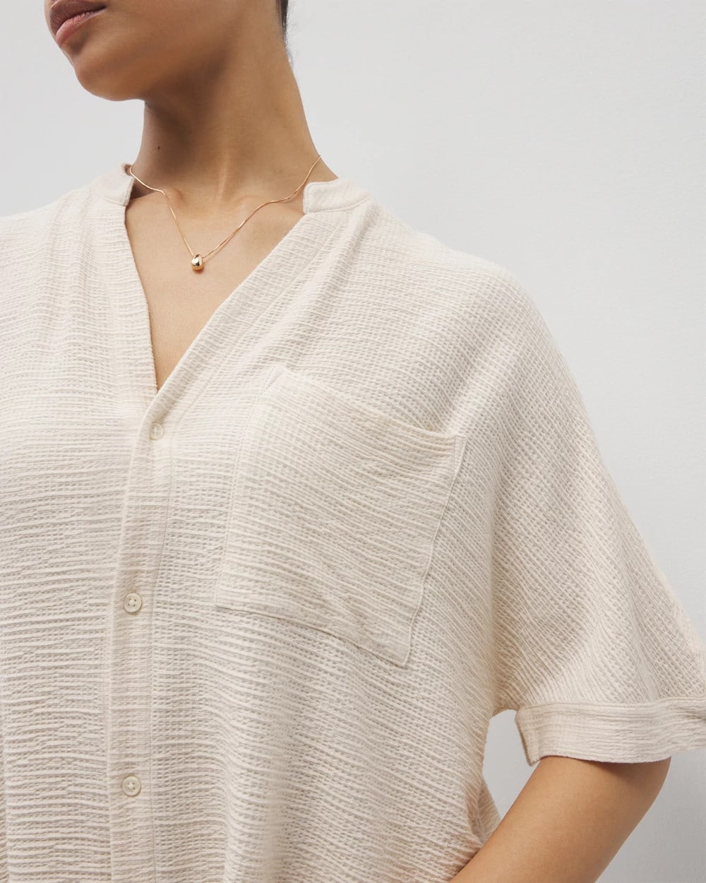 PARCHMENT - Crinkle Knit Relaxed Button-Up Top