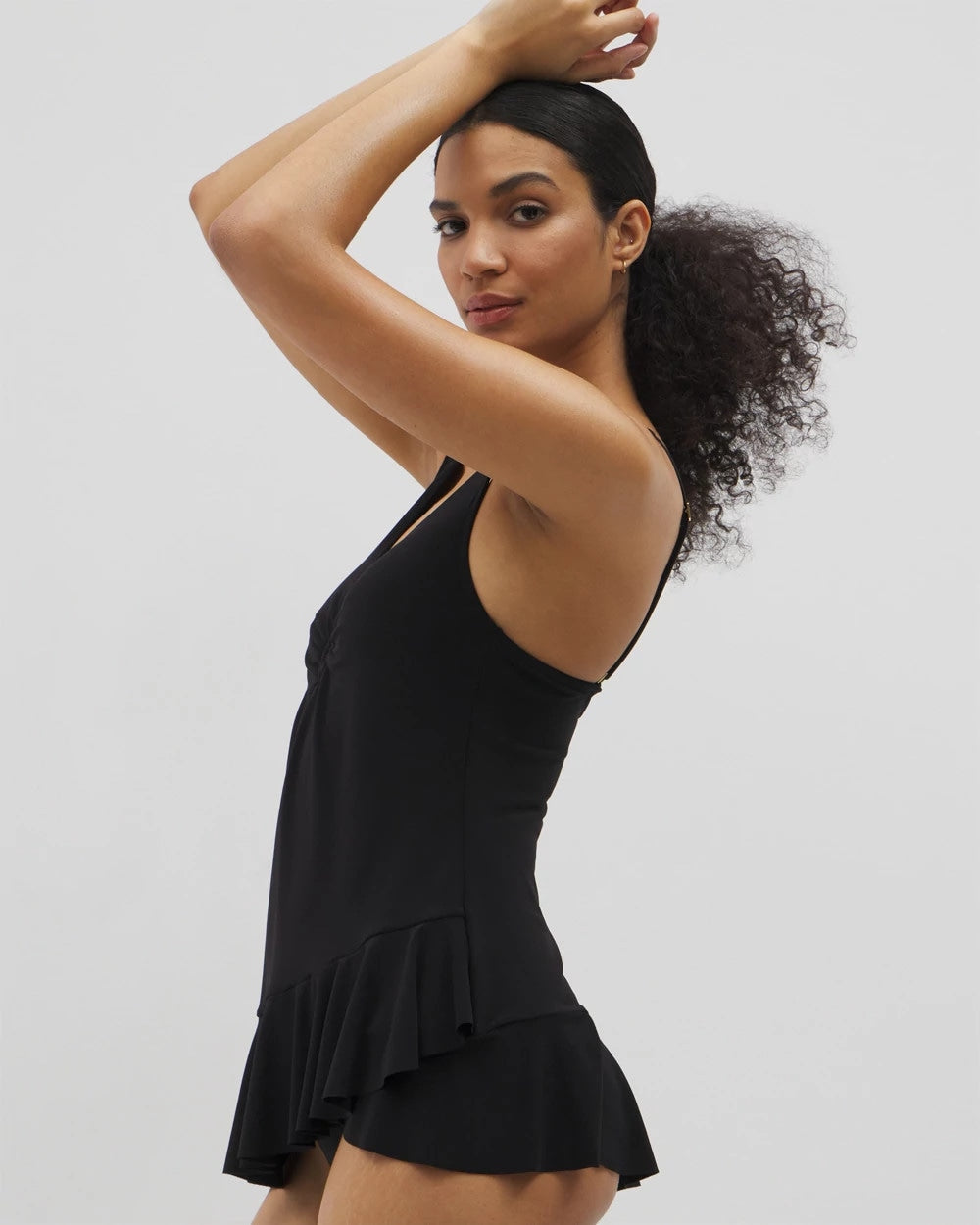 BLACK - Beyond Control Solid Essentials Ruffle Swim Dress