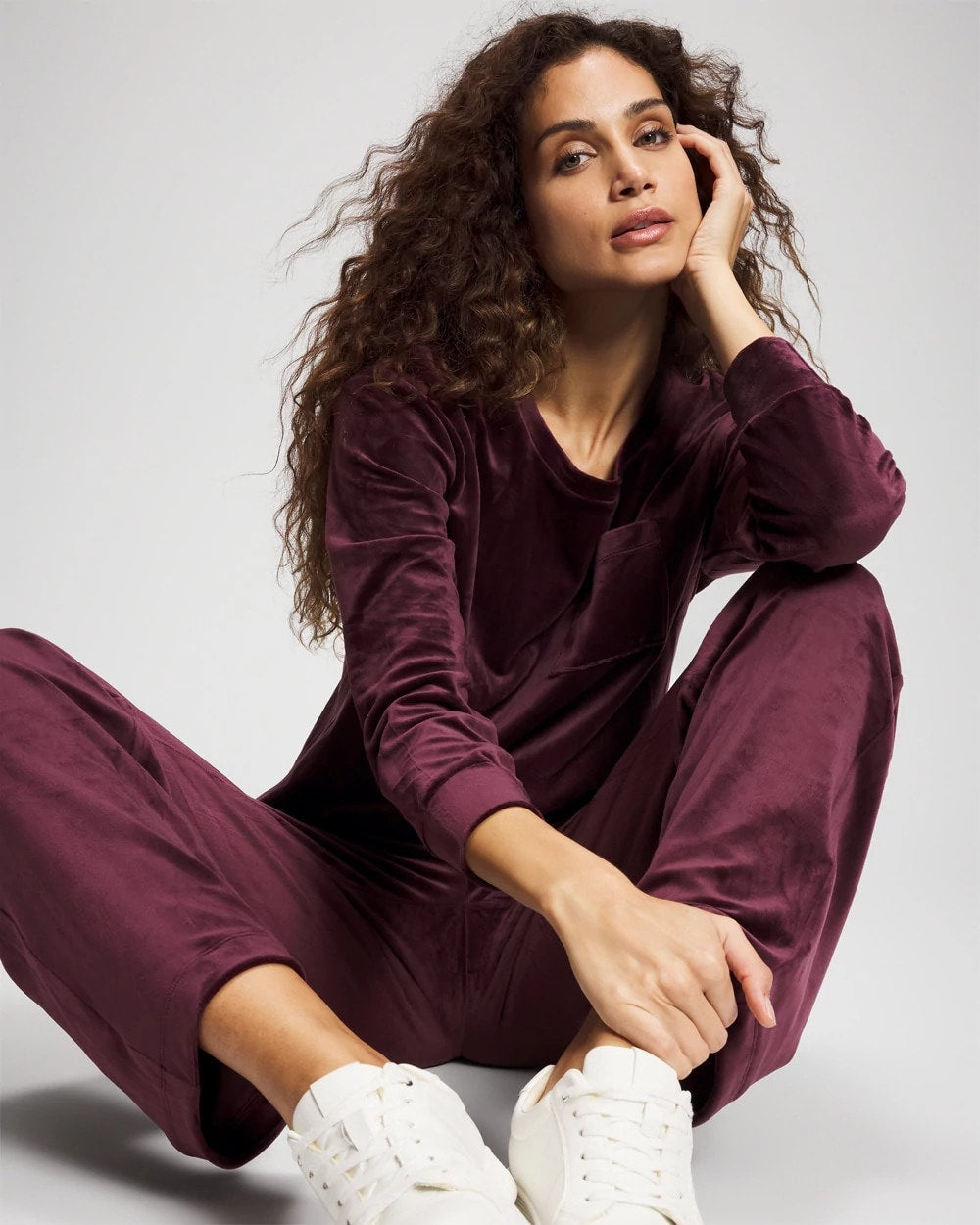 MERLOT - Velour Straight Leg Pants