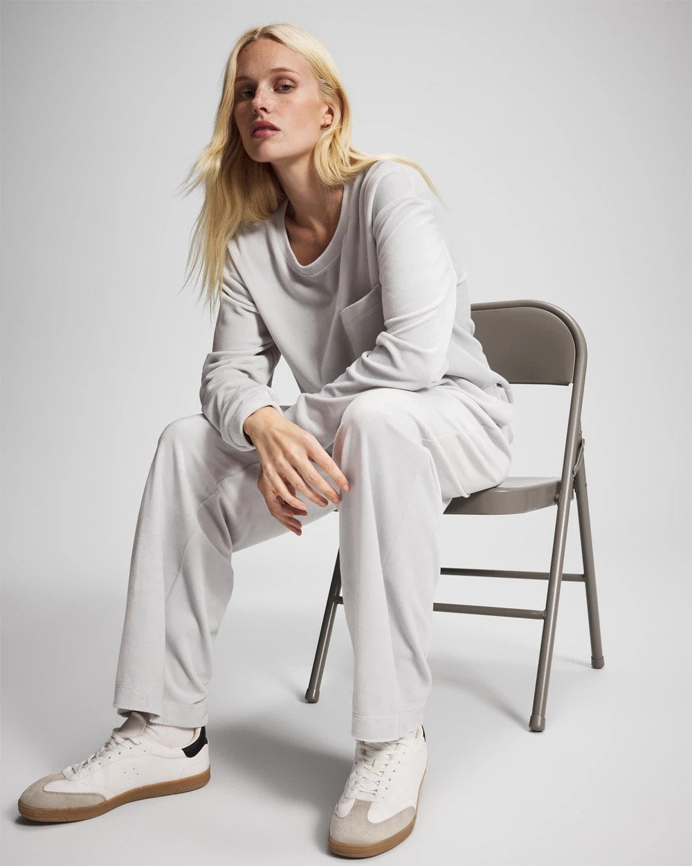 VAPOR GRAY - Velour Straight Leg Pants